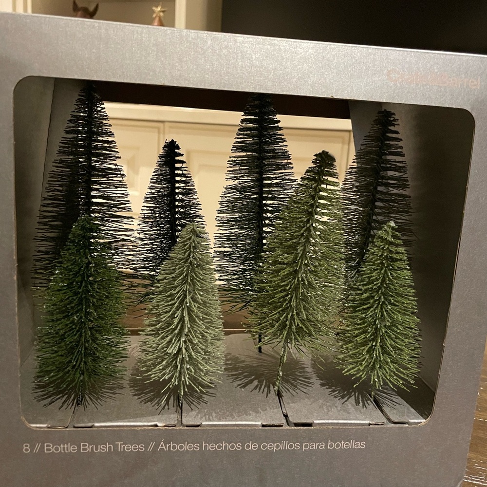 Crate&Barrel Festive Green Bottle Brush Trees